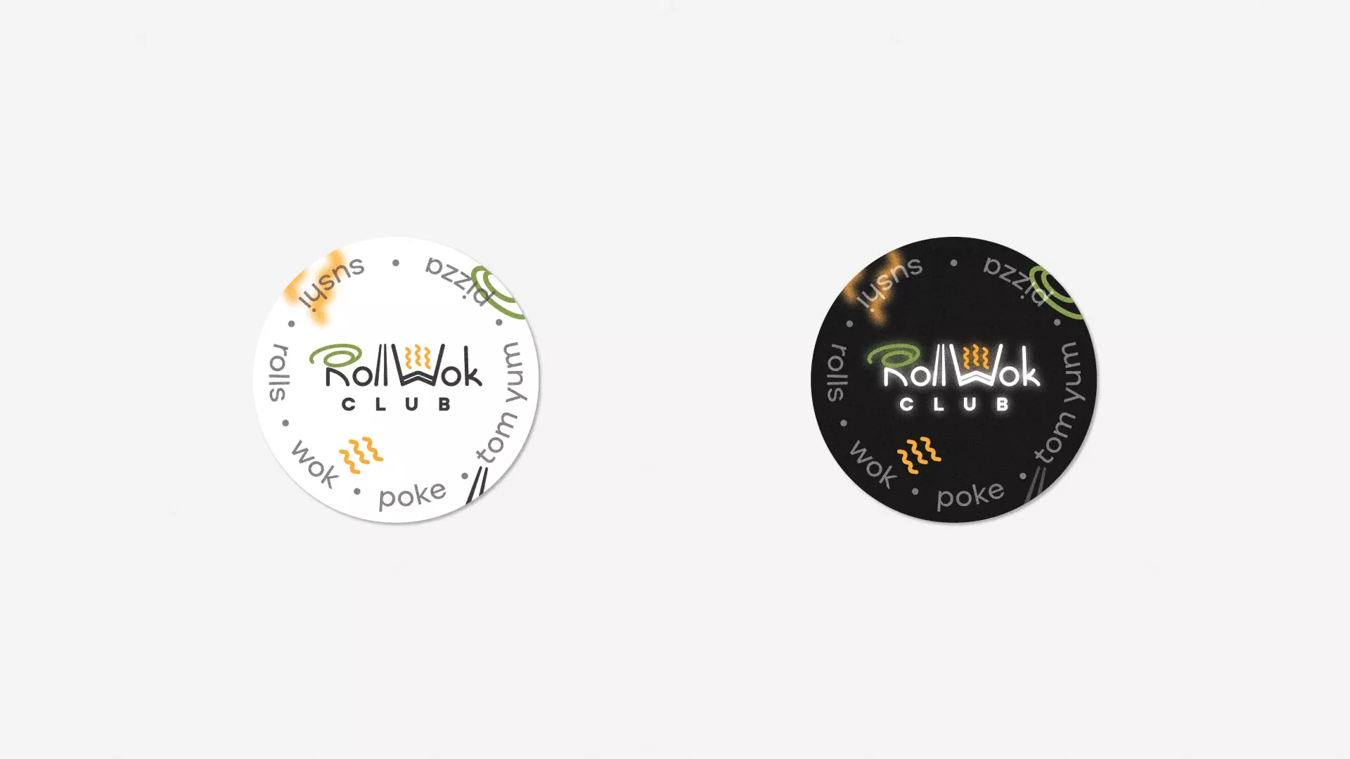 Разработка наклеек для суши-бара «Roll Wok Club» в Осе
