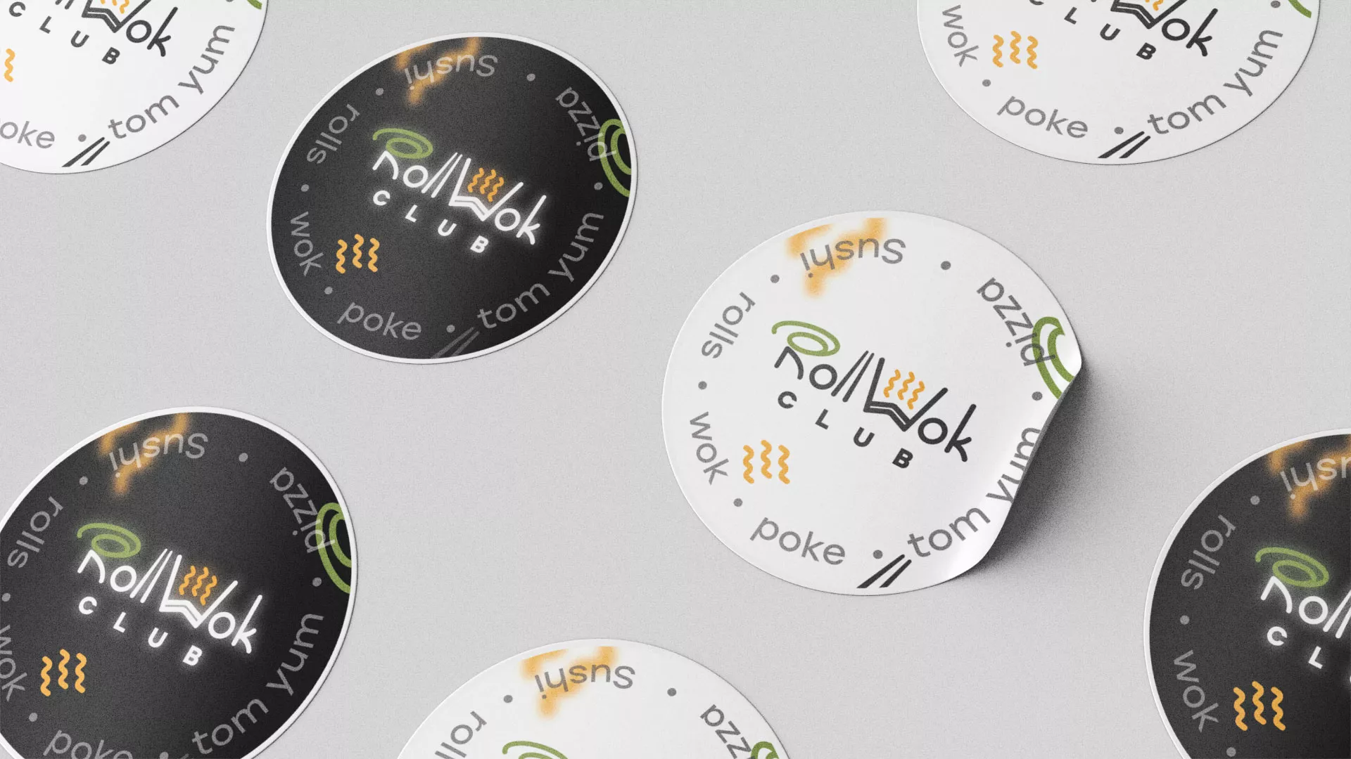Разработка наклеек для суши-бара «Roll Wok Club» в Осе